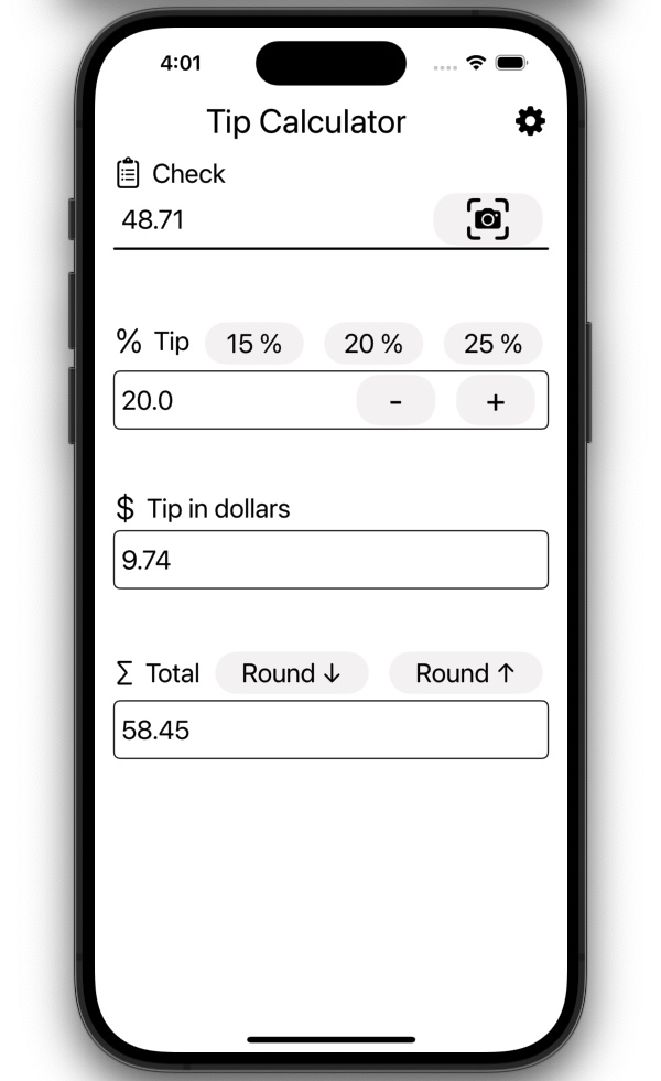 Screenshot of the Tip Calculator app